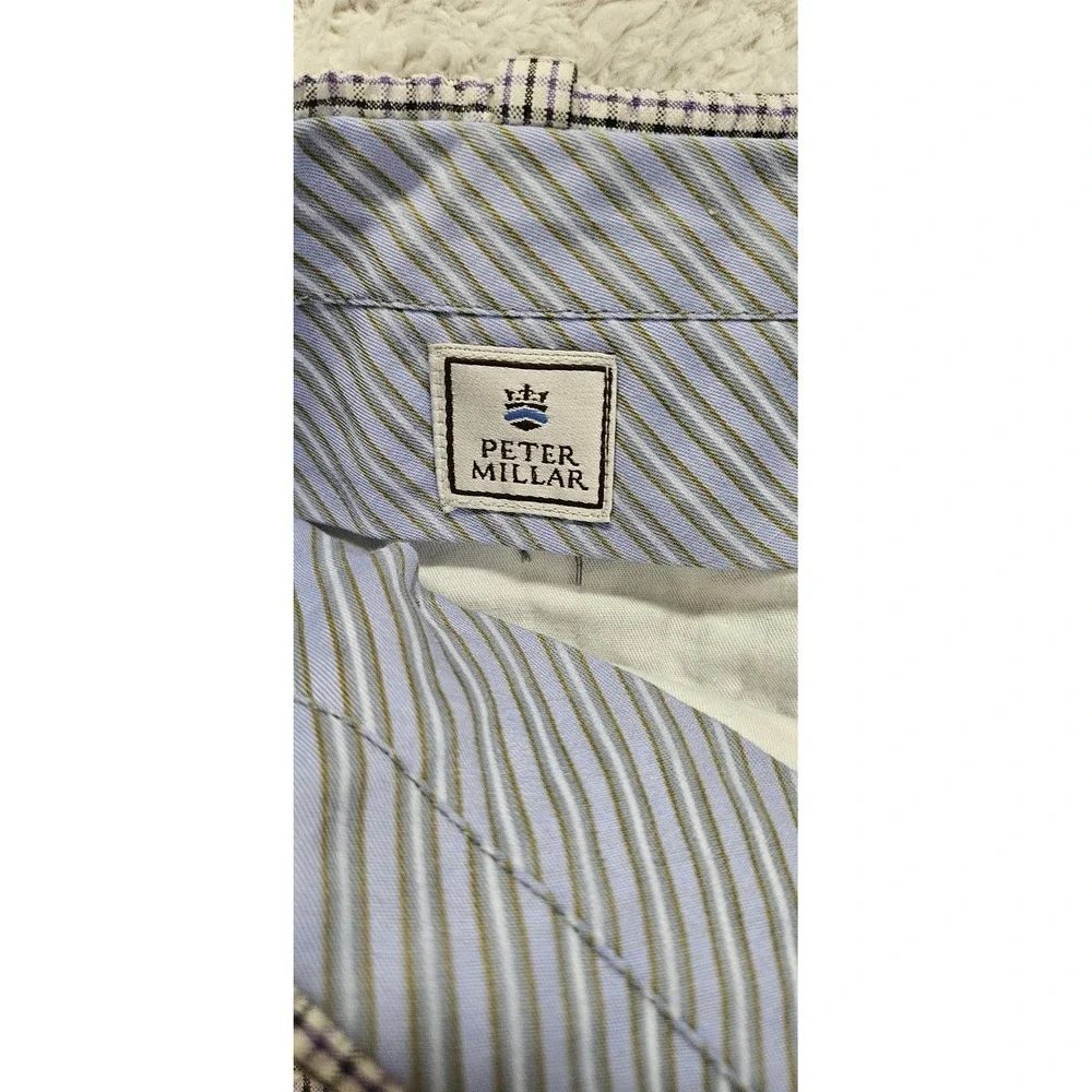 Peter Millar Mens Size‎ 34 Gray Purple Seersucker Featherweight Golf Shorts 9 In